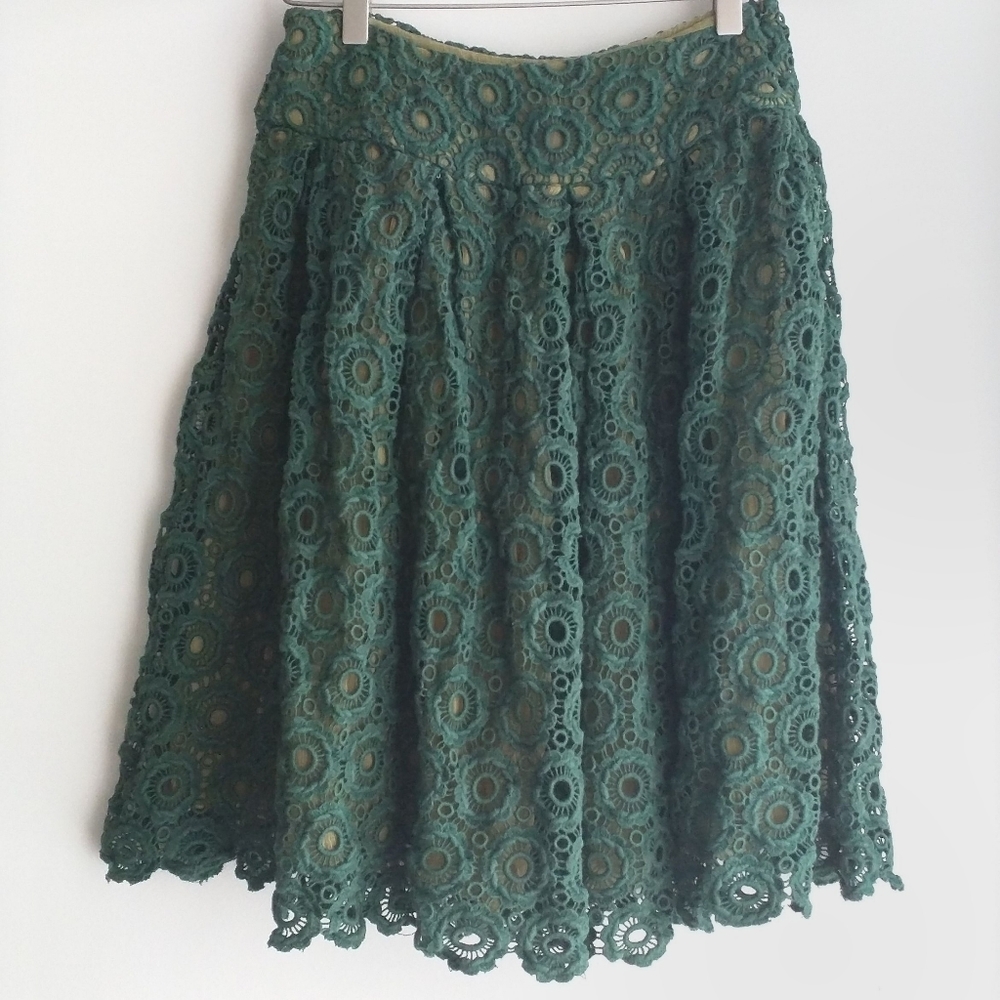 Anthropologie Green Tuberose Lace Skirt size 2
